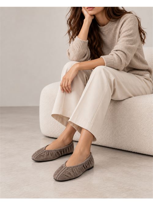 Ballerine taupe in camoscio arricciato IL LACCIO | HE1945CAMOSCIOKS TAUPE